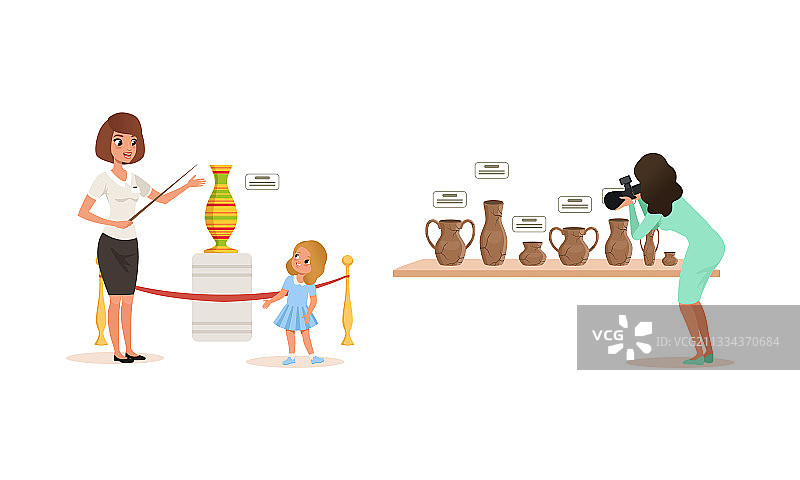 游客参观陶瓷泥土古董器皿图片素材