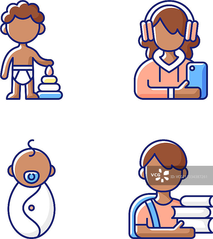 衰老过程RGB颜色图标集图片素材