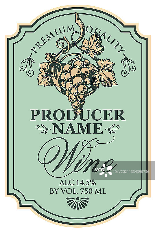 手绘葡萄串葡萄酒标签图片素材