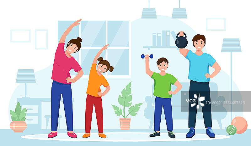 幸福家庭在家做运动图片素材