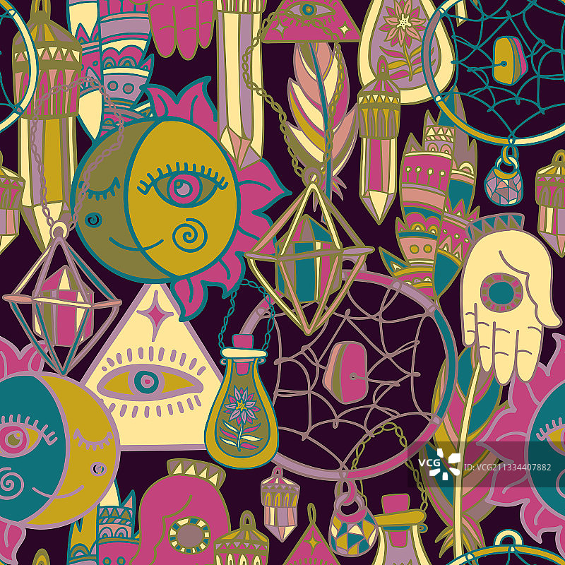 彩色无缝炼金术线条图案图片素材
