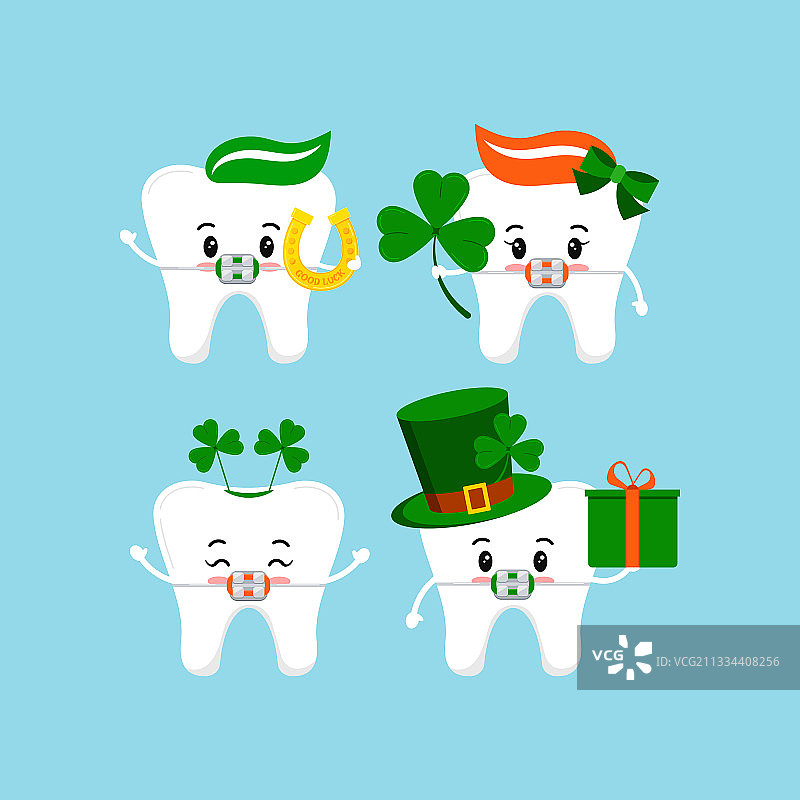 圣帕特里克节牙齿牙套图标集图片素材