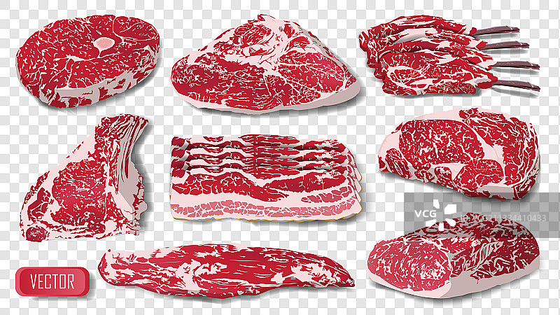 一套逼真的生肉：牛肉和猪排图片素材