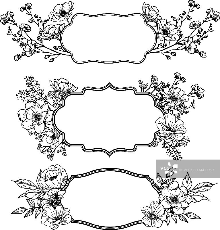 优雅维多利亚风格花卉装饰标签图片素材