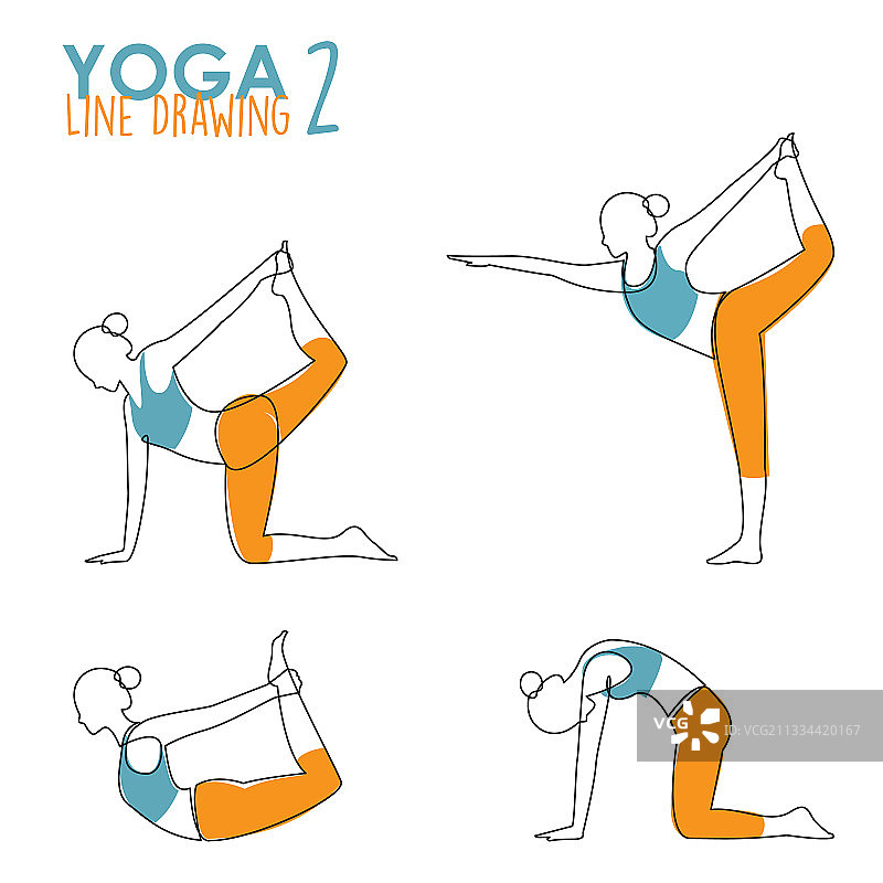 瑜伽姿势女人连续线条画图片素材