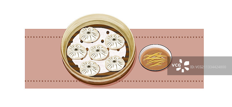 竹制蒸笼里的独立小笼包图片素材