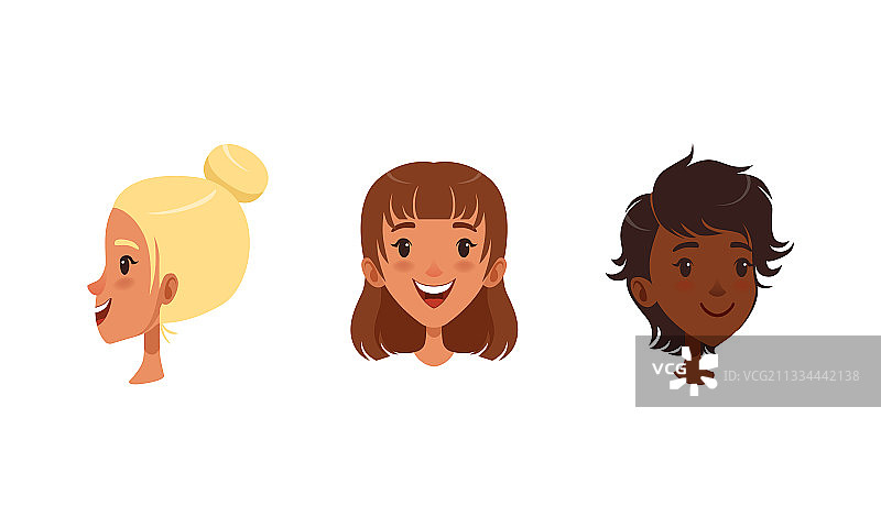 不同角度的可爱少女头像图片素材