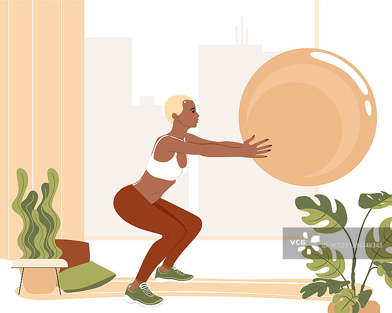 在家做深蹲的非洲女人图片素材