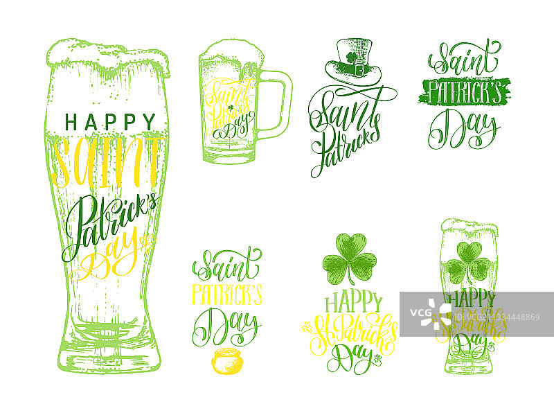 圣帕特里克节快乐字母草图集图片素材