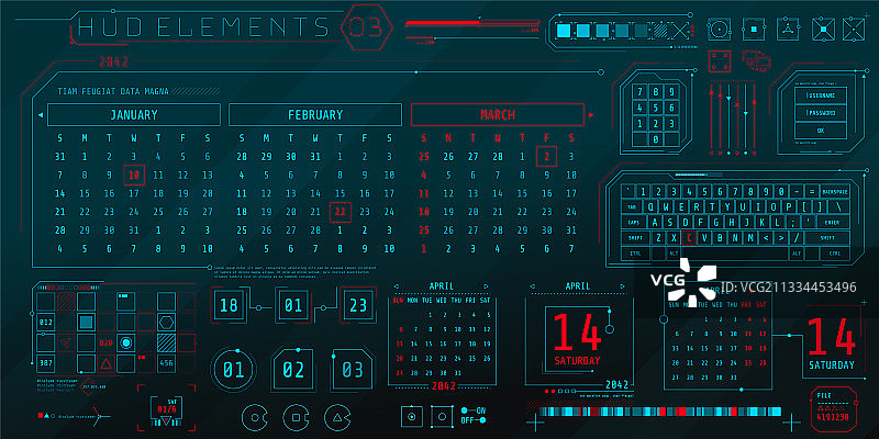 未来主义HUD日历元素集合图片素材