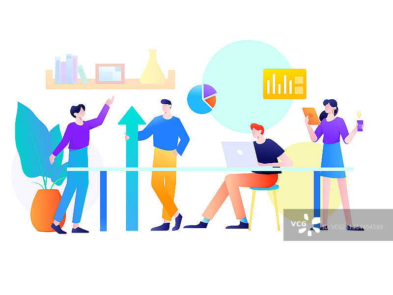 工作中的人物协作扁平矢量概念运营插画图片素材