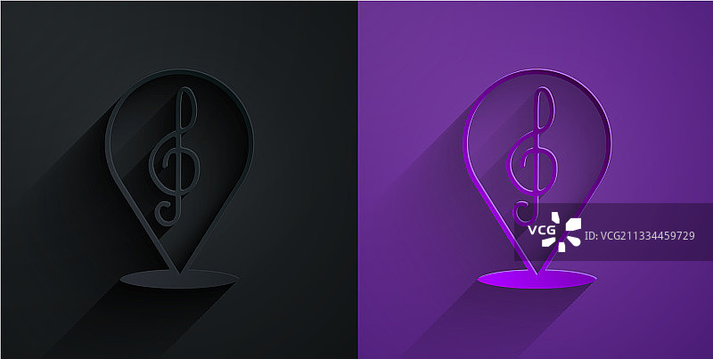 黑色背景上的剪纸高音谱号图标图片素材