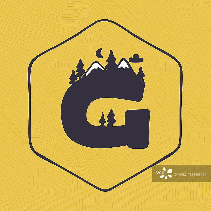 G字母logo设计，山峰树木元素图片素材