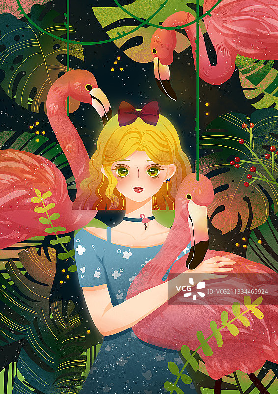 动物少女之火烈鸟图片素材