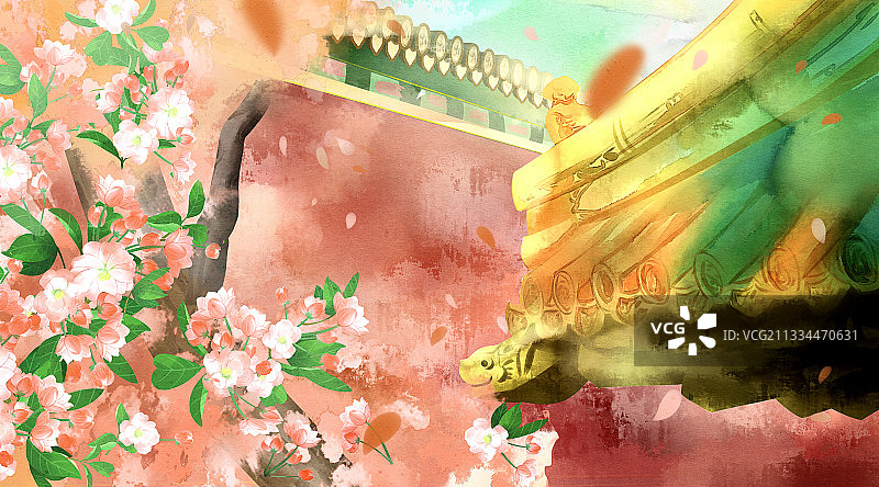 中国风故宫风景插画背景图片素材