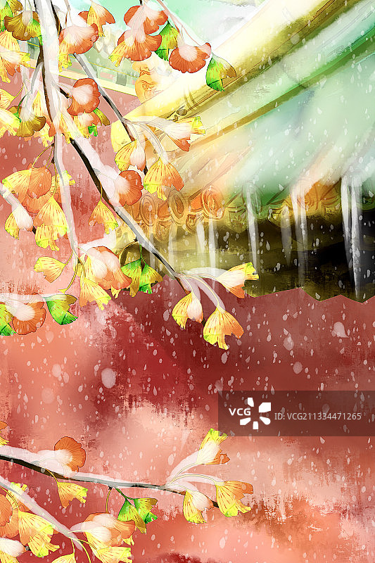 中国风冬天故宫风景插画背景图片素材