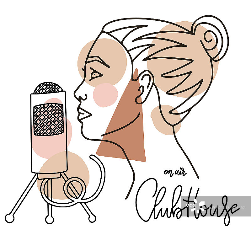 线性女性侧面轮廓与麦克风播客图片素材