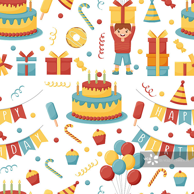 生日奶油蛋糕礼盒花环图案图片素材