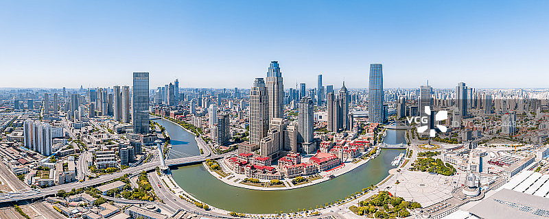 中国天津海河和津湾广场CBD城市天际线航拍全景图片素材