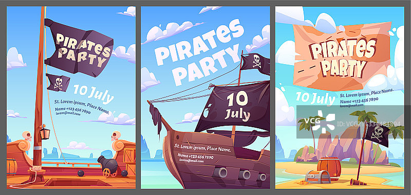 海盗主题儿童探险卡通海报套装图片素材
