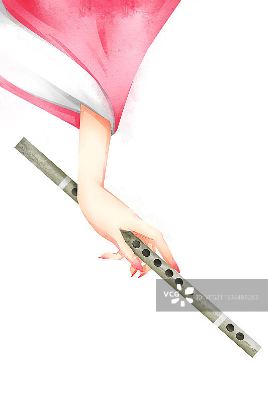 中国风手拿着笛子插画元素图片素材