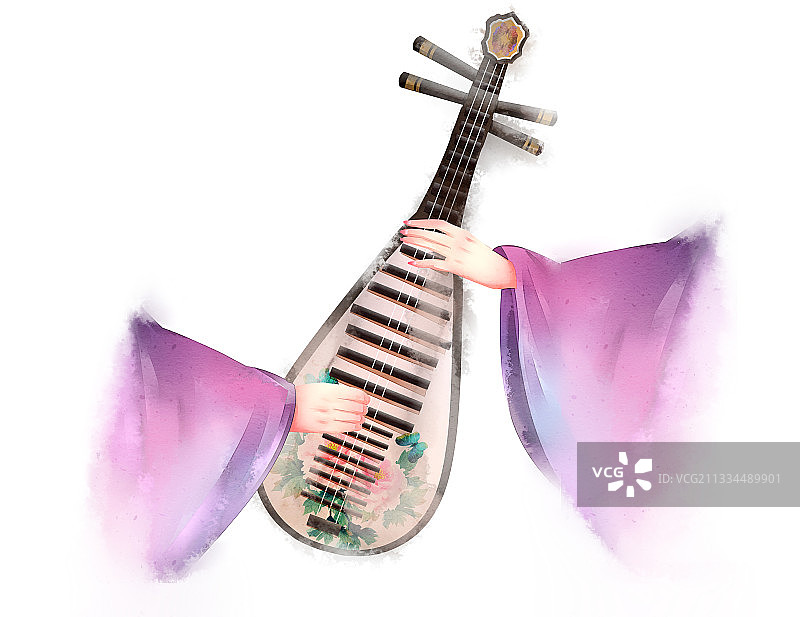 中国风水彩弹琵琶插画元素图片素材