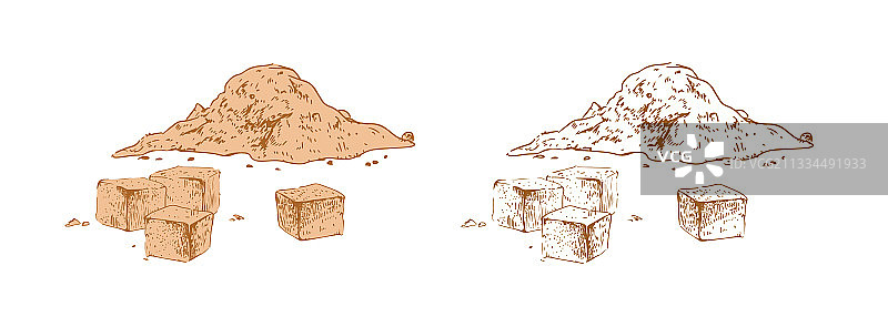 彩色红糖堆和轮廓草图图片素材