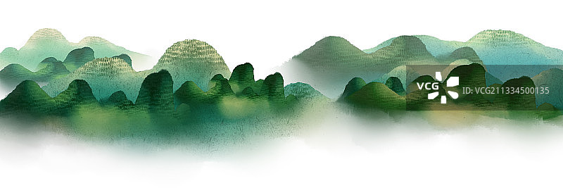 中国风绿色的连绵青山插画元素图片素材
