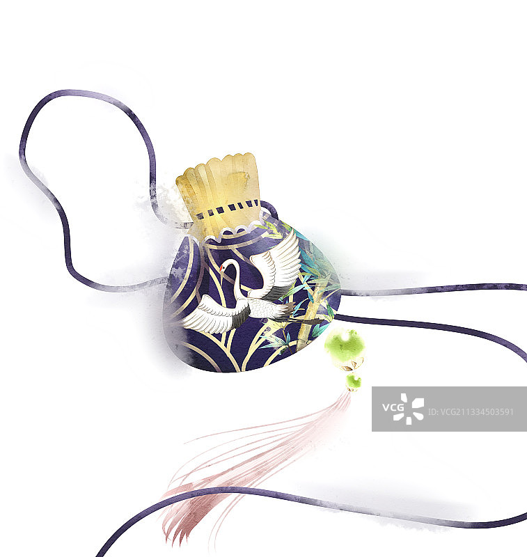 中国风水彩香囊插画元素图片素材