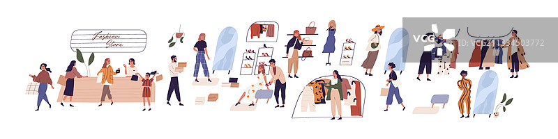 人们在时装店购买衣服的场景图片素材