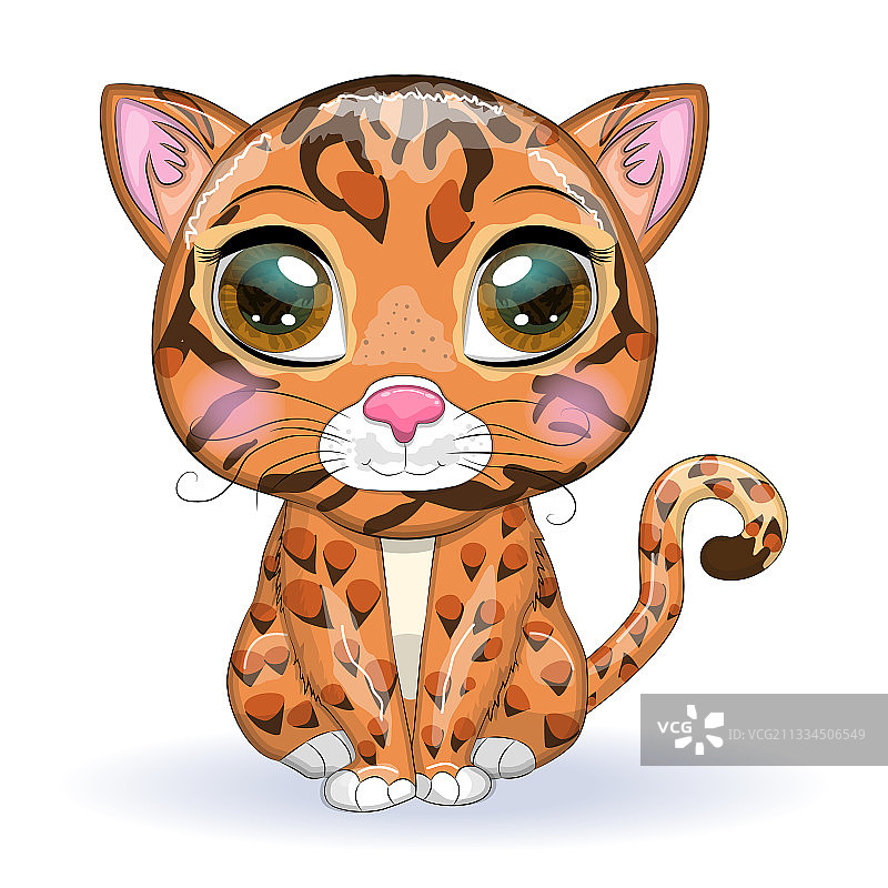 卡通风格的孟加拉猫，拥有美丽的眼睛图片素材