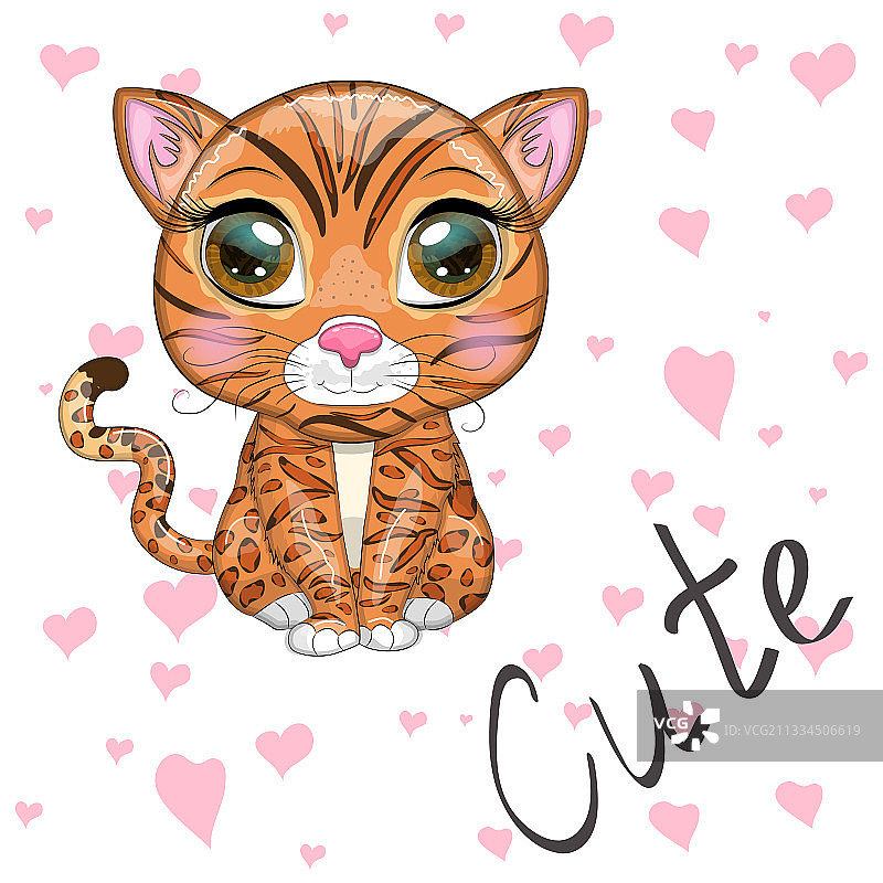 卡通风格的孟加拉猫，拥有美丽的眼睛图片素材