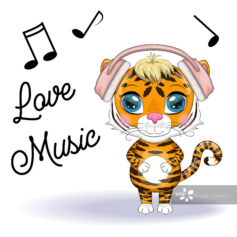有着美丽眼睛的可爱卡通老虎图片素材
