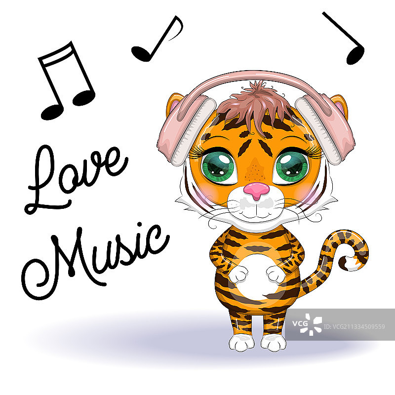 有着美丽眼睛的可爱卡通老虎图片素材