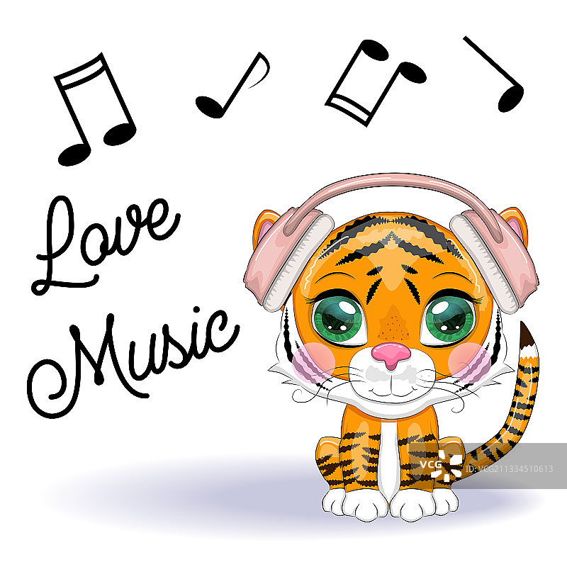 有着美丽眼睛的可爱卡通老虎图片素材