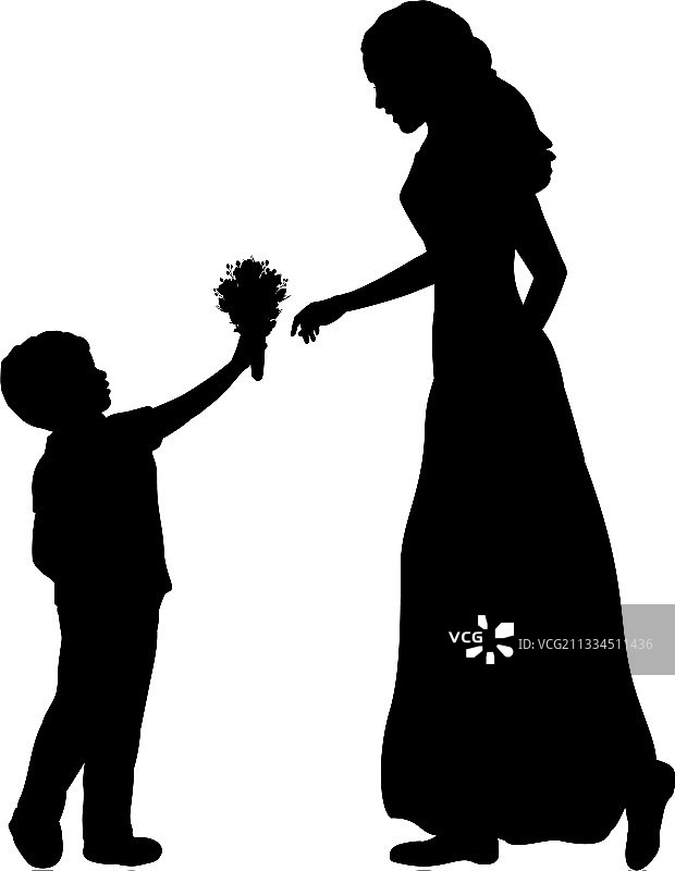 小男孩给妈妈献花母亲节剪影图片素材