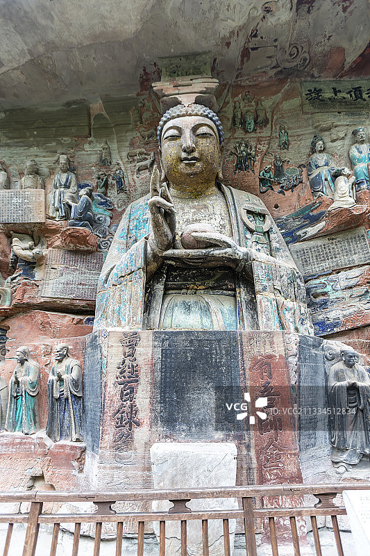 重庆大足石刻之宝顶山石刻：大方便佛报恩经变相—释迦牟尼佛图片素材