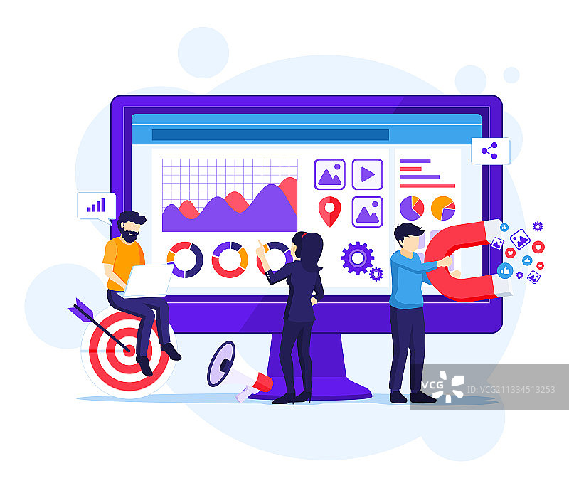 人们在数字营销概念前工作图片素材