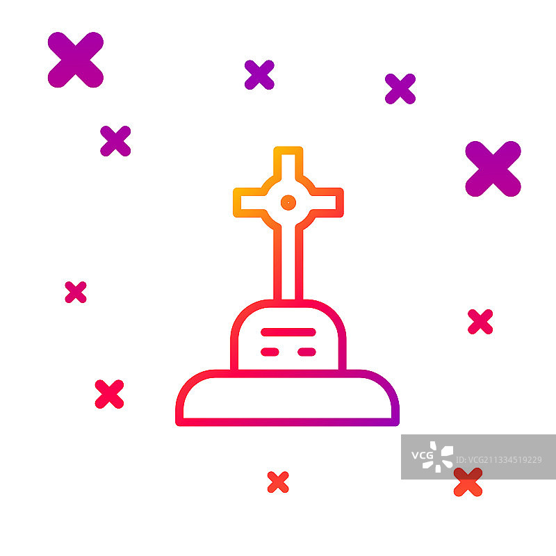 彩色线条带十字架的坟墓图标图片素材