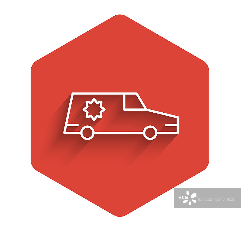 白色线条灵车图标，带长阴影图片素材