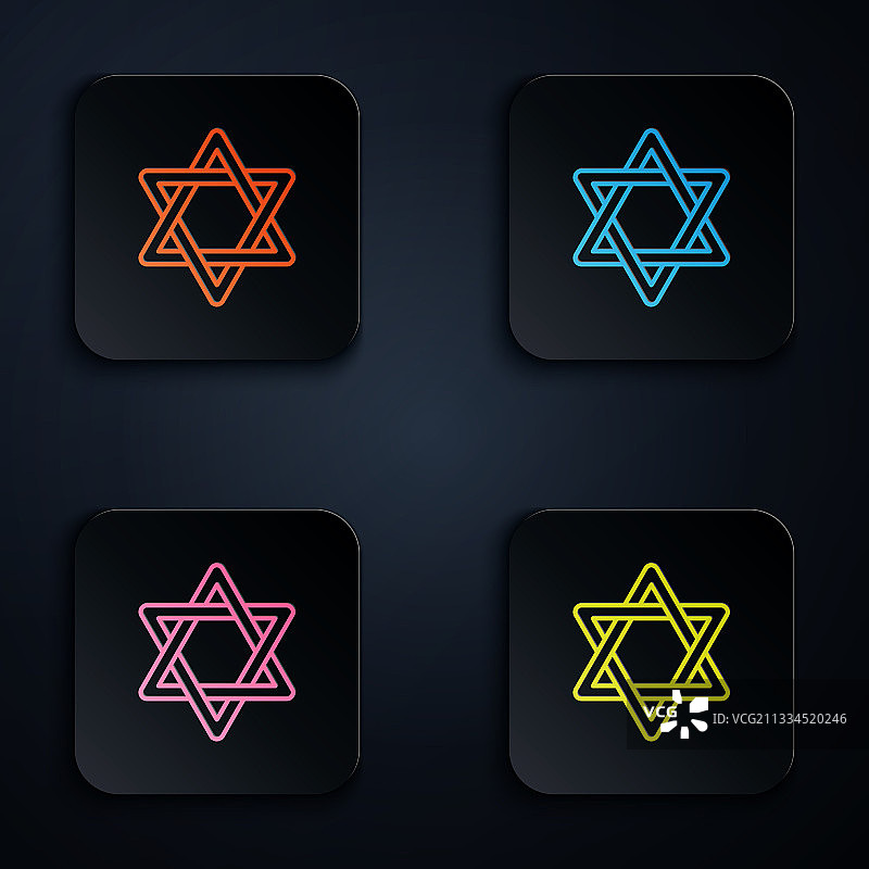 彩色霓虹大卫之星线条图标图片素材