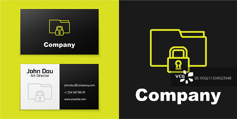 文件夹和锁线条图标标志图片素材