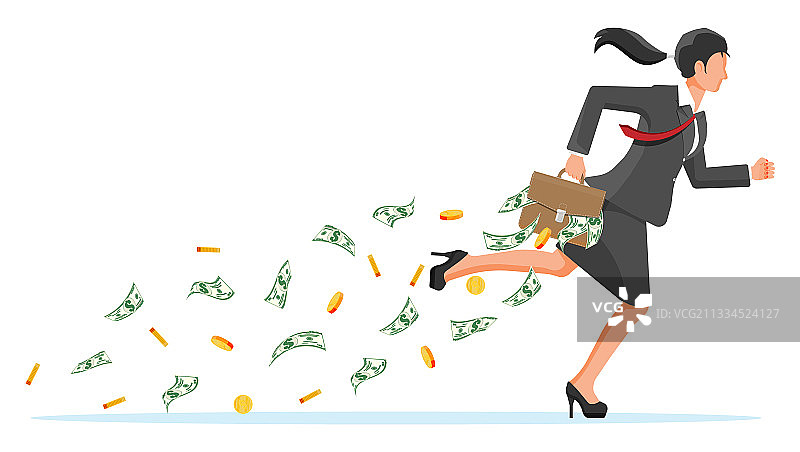 女商人手提装满钱的公文包图片素材