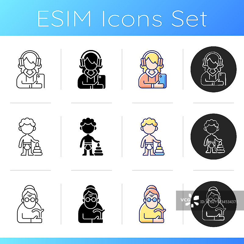 年龄和性别差异图标集图片素材