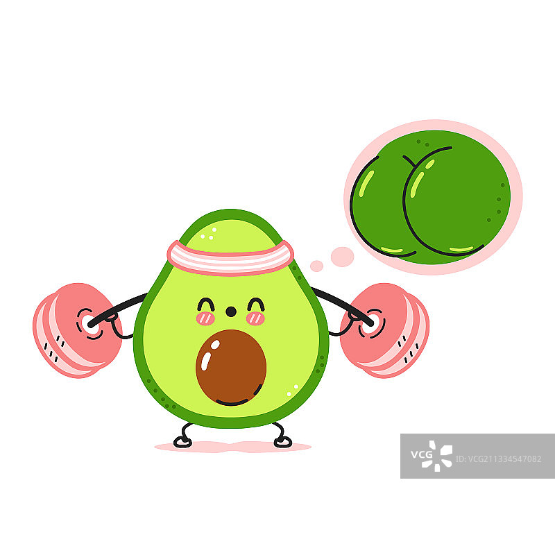 可爱有趣的牛油果举杠铃深蹲健身图片素材