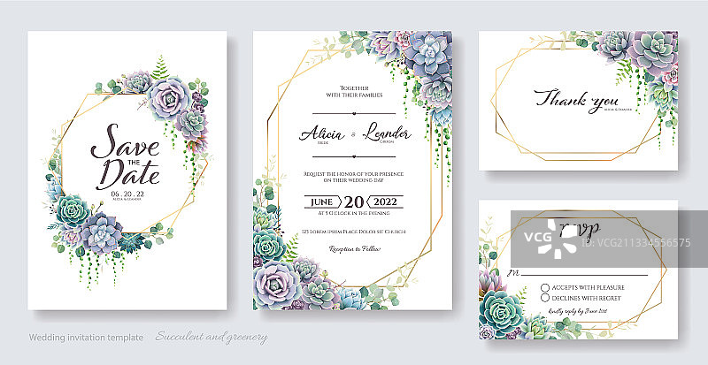 绿色多肉植物婚礼邀请卡图片素材