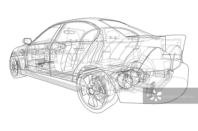 带有底盘的电动汽车3D渲染图片素材