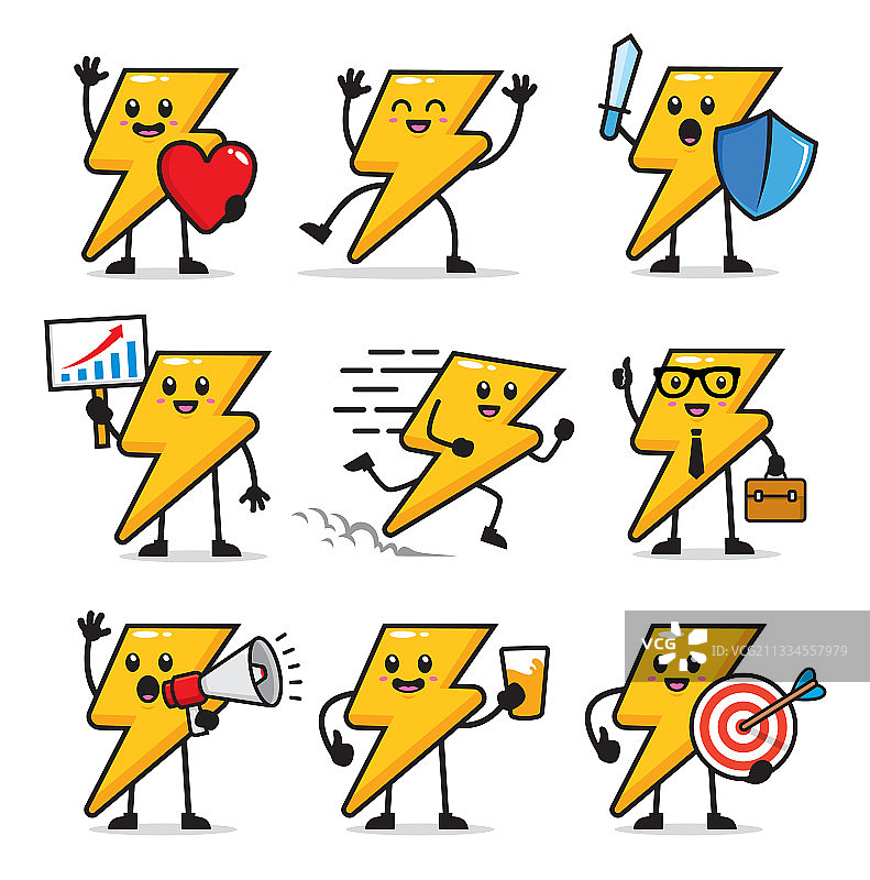 闪电符号角色设计套装图片素材