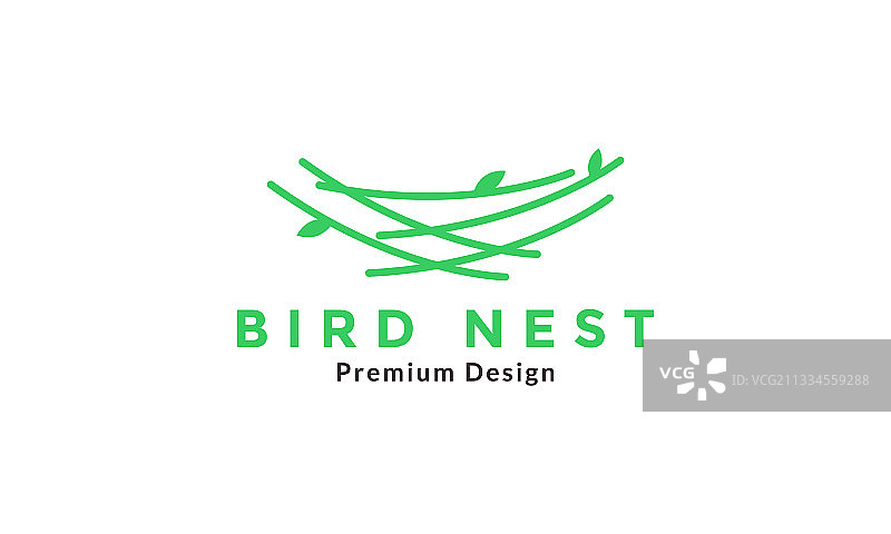 抽象绿色鸟巢树枝小鸟标志设计图标图片素材