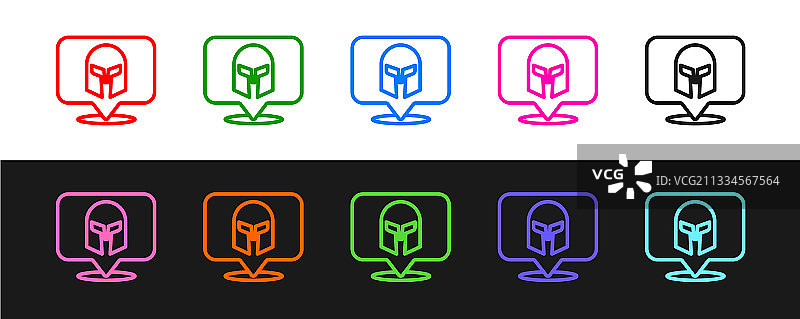 线条希腊头盔图标黑色背景图片素材